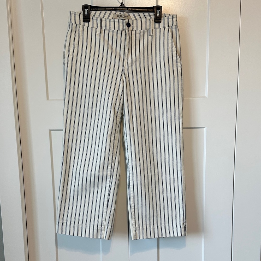 Liverpool Striped Ankle Pants in White and Blue